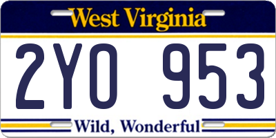 WV license plate 2YO953