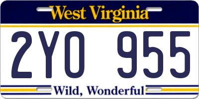 WV license plate 2YO955
