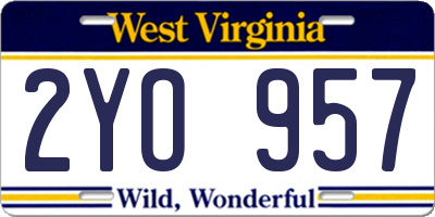 WV license plate 2YO957