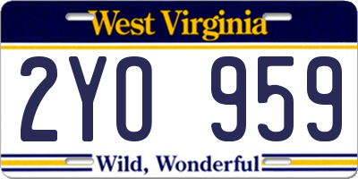 WV license plate 2YO959