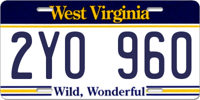 WV license plate 2YO960