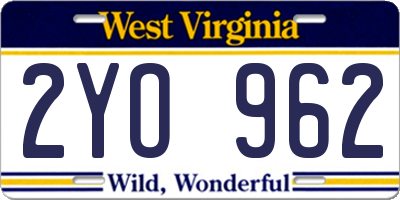 WV license plate 2YO962