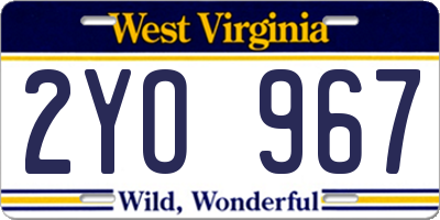 WV license plate 2YO967