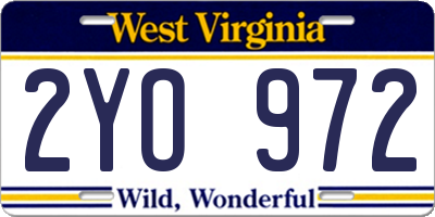 WV license plate 2YO972