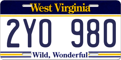 WV license plate 2YO980