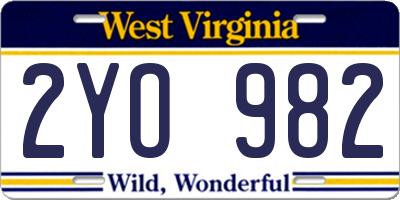 WV license plate 2YO982