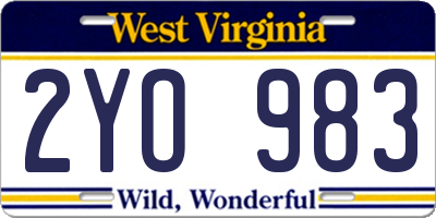 WV license plate 2YO983