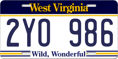 WV license plate 2YO986
