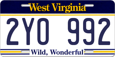 WV license plate 2YO992