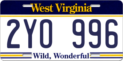 WV license plate 2YO996