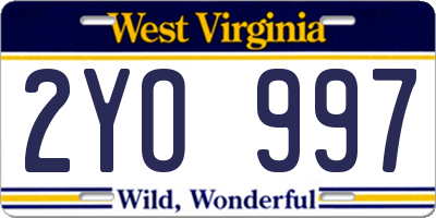 WV license plate 2YO997
