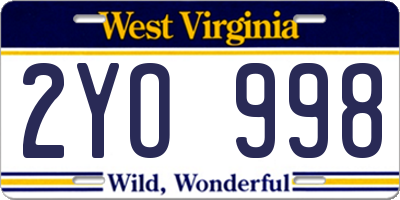 WV license plate 2YO998