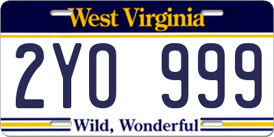 WV license plate 2YO999