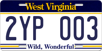 WV license plate 2YP003