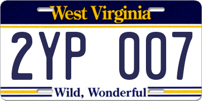 WV license plate 2YP007