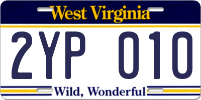 WV license plate 2YP010