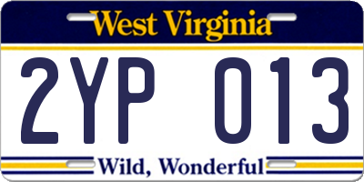 WV license plate 2YP013