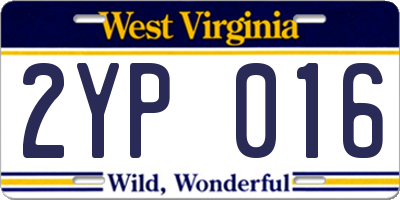 WV license plate 2YP016