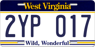 WV license plate 2YP017