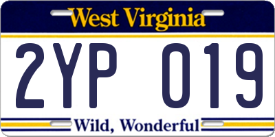 WV license plate 2YP019