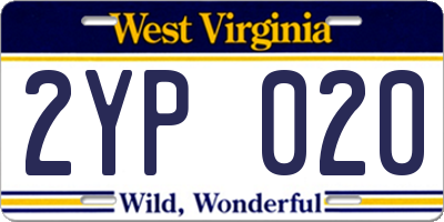 WV license plate 2YP020
