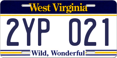 WV license plate 2YP021