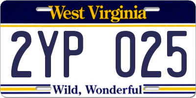 WV license plate 2YP025