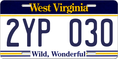 WV license plate 2YP030