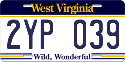 WV license plate 2YP039