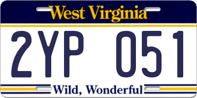 WV license plate 2YP051
