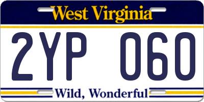WV license plate 2YP060