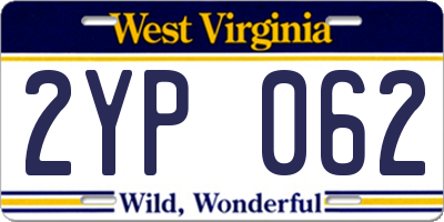 WV license plate 2YP062