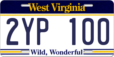 WV license plate 2YP100