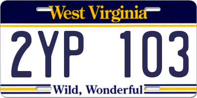WV license plate 2YP103
