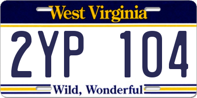 WV license plate 2YP104