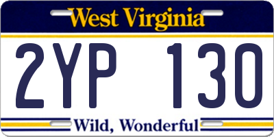 WV license plate 2YP130