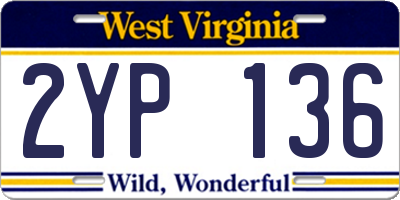WV license plate 2YP136