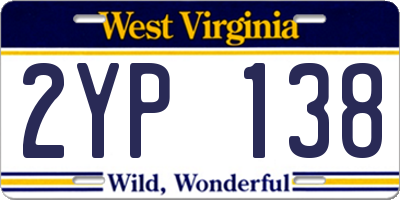 WV license plate 2YP138