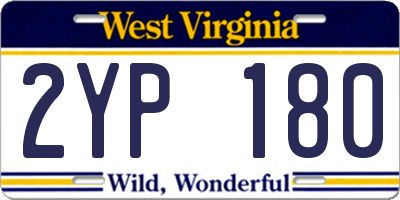 WV license plate 2YP180