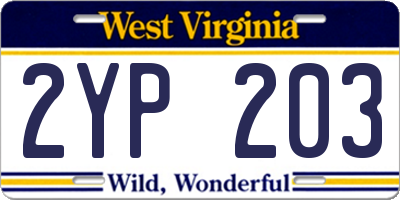 WV license plate 2YP203