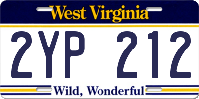 WV license plate 2YP212