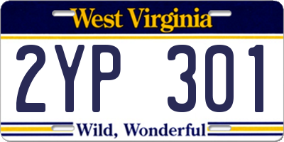 WV license plate 2YP301