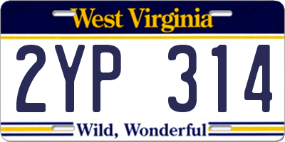 WV license plate 2YP314