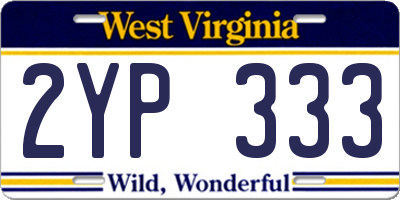 WV license plate 2YP333