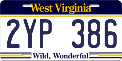 WV license plate 2YP386