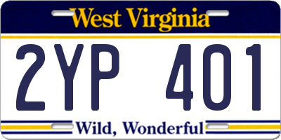 WV license plate 2YP401