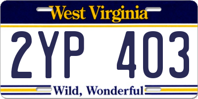 WV license plate 2YP403