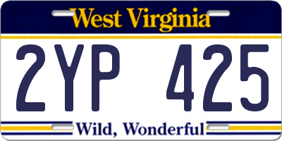 WV license plate 2YP425