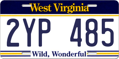 WV license plate 2YP485