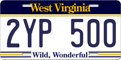WV license plate 2YP500